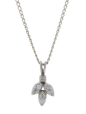 White Gold Diamond Cluster Necklace 16 1/2" - 14k Single Cut .14ctw Leaf Spray